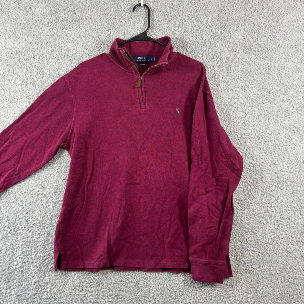Polo Ralph Lauren Mens Estate Rib Quarter‎ Zip Pullover Burgundy Cotton Large L